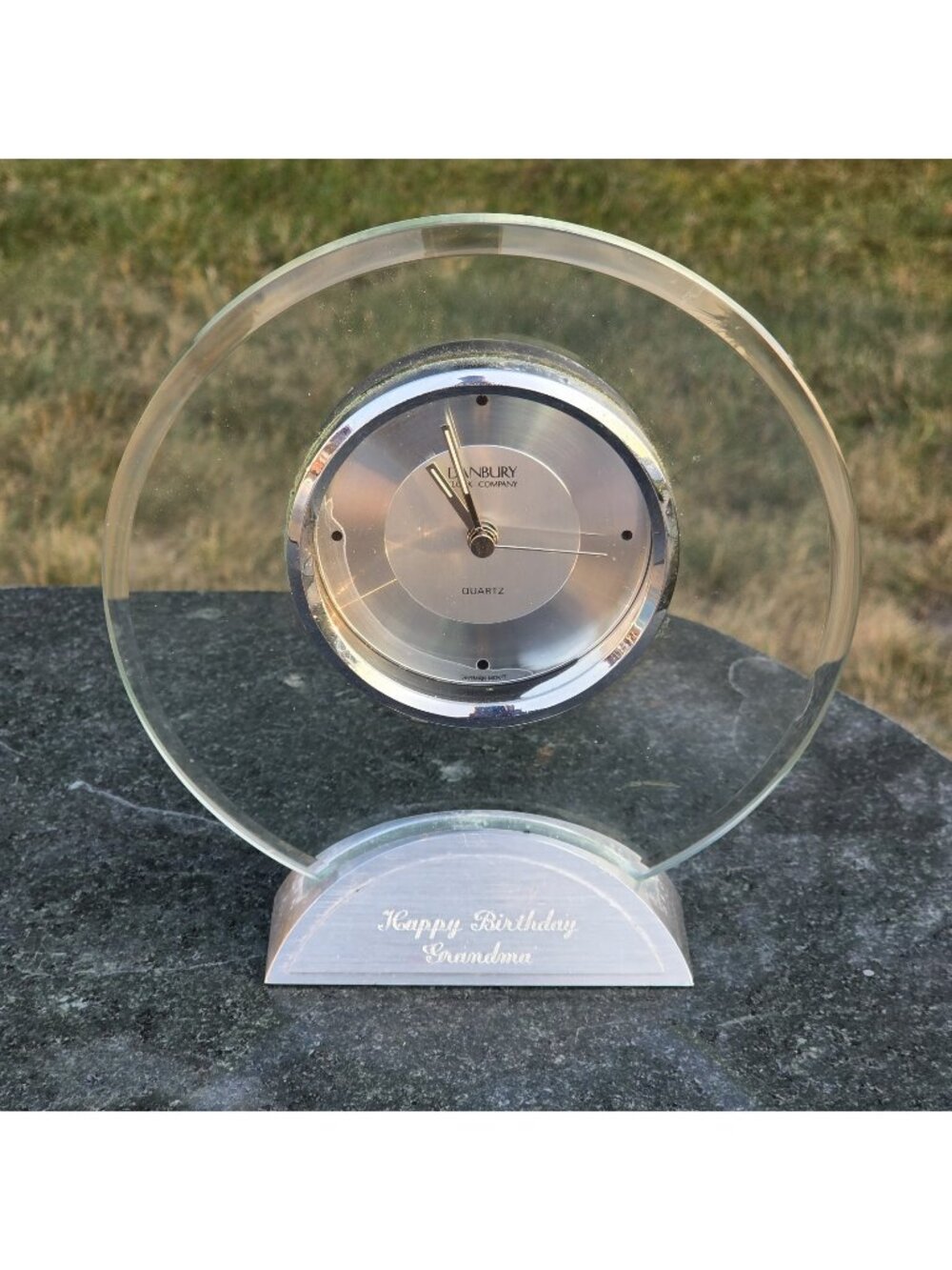 Danbury Quartz Desk Round Glass Clock Happy Birthday Grandma German Mov't works